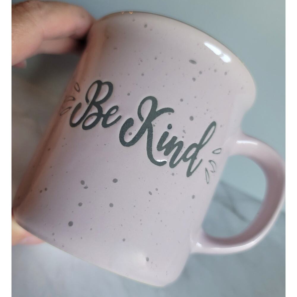 Cottagecore Pink and Grey Speckled BE KIND Ceramic Coffee or Tea Mug 14 oz - Picture 8 of 10